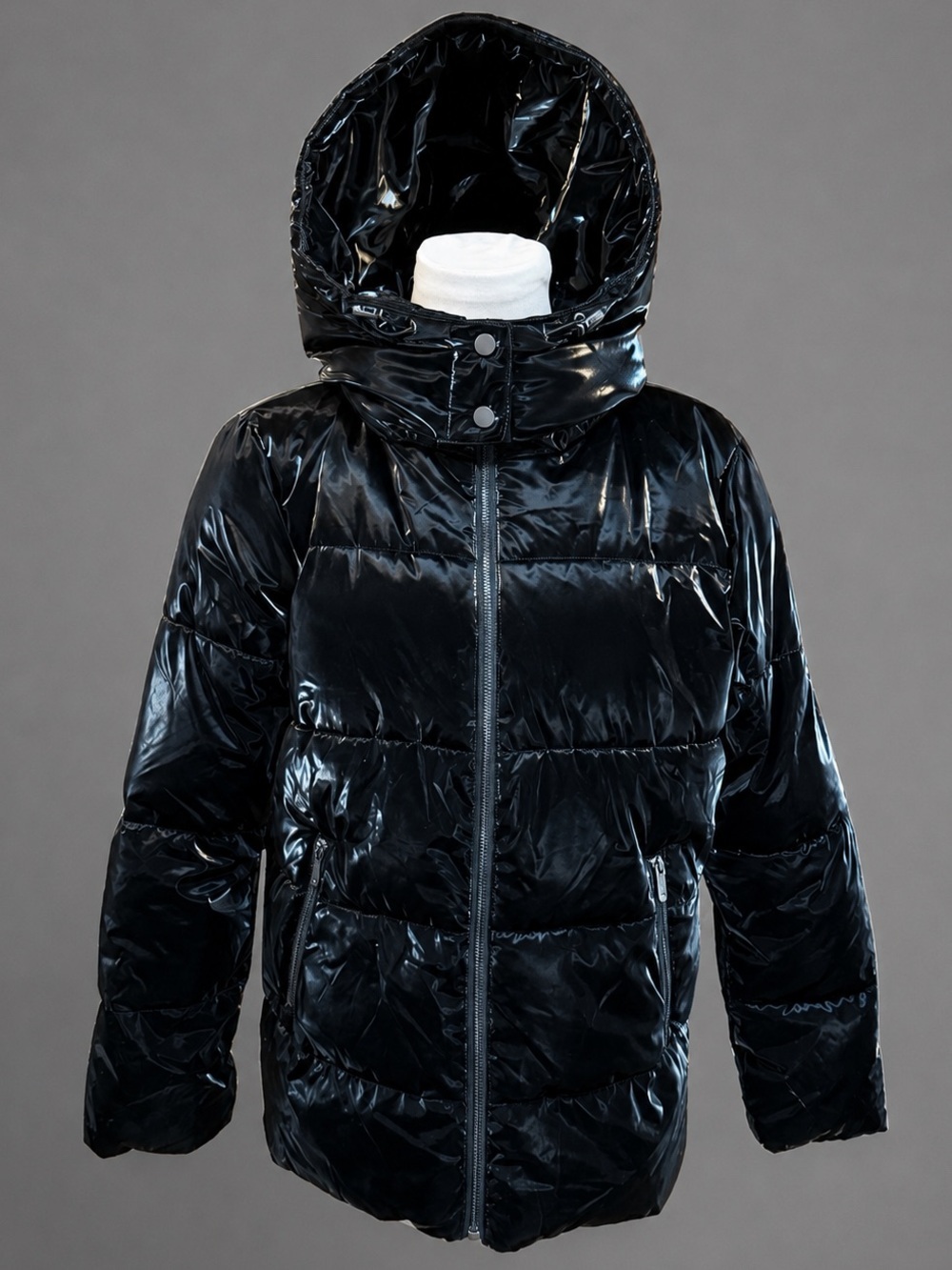 Zella Shiny Quilted Hooded Puffer Jacket Black Large